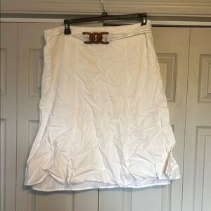 Cato White Midi A-Line Skirt with Brown Belt